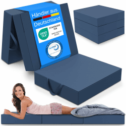 ELONEO Klappmatratze, Gästematratze, 3-teilige Faltmatratze, Schaumstoff extra dick (15cm), waschbar, Bandscheibenwürfel, klappbar, Faltbare Matratze, Erwachsene (Blau, 90 x 200 x 15 cm)