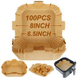 BYKITCHEN 100 Stück Airfryer Backpapier, Antihaft Backpapier für Heißluftfritteuse, 16,5cm, Quadratische Airfryer Papier, kompatibel mit Ninja, Philips, Princess und mehr (Braun)
