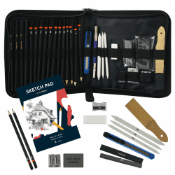 Tavolozza Art Supplies 34-teilige Skizzenstifte und Zeichnungsset in Einer Reisetasche - Enthält Bleistifte, Kohlestifte, Kohlestifte, Radiergummis und weiteres Zubehör