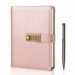WEMATE Tagebuch mit Schloss, A5 PU-Leder-Tagebuch, 240 Seiten, Vintage, passwortgeschütztes Notizbuch mit Stift und Geschenkbox, Planer, Organizer für Damen und Herren, 21,8 x 14,7 cm