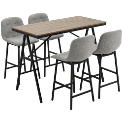 HOMCOM Bartisch mit Barhocker Set, 5-teilige Essgruppe, Küchentisch, Bistrotisch mit 4 Stühlen, Bartisch Set für Küche, Wohnzimmer, Stahl, Hellgrau, 120 x 60 x 91 cm