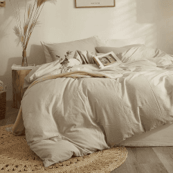 Sedefen Bettwäsche 200x220cm Baumwolle Renforce Beige Leinenfarbe Uni Unifarben Baumwollbettwäsche Set,Doppelbett Bettbezug und 2 Kissenbezug 80x80cm,mit Reißverschluss
