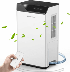 Kitette Luftentfeuchter Elektrisch mit Fernbedienung, 1.8L Wassertank, 1.5m Abflussschlauch, Automatische Abtauung, Zwei Geschwindigkeitsmodi, Klein Raumentfeuchter Keller für Raum, Badezimmer