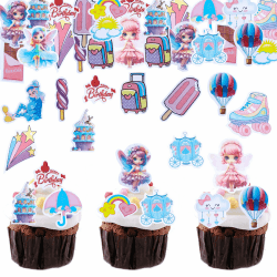 ENLACE Essbare Tortendeko Mädchen,72 Stück Fee Cupcake Topper,Feen Geburtstag Kuchen Deko Essbar,Happy Birthday Muffins Deko Essbar,Esspapier Tortendeko Geburtstag,Feen Geburtstag Deko für Torte