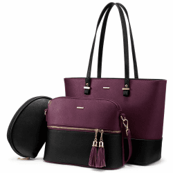 LOVEVOOK Handtasche Damen Shopper Schultertasche Damen Groß Damen Tasche Gross Leder Handtaschen 3-teiliges Set C Schwarz-violett