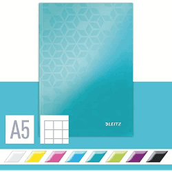 Leitz WOW A5 kariert Notizbuch mit laminiertem Hardcover-Karton, 160 Seiten / 80 Blatt FSC-zertifiziertes Papier (80 g/m²), 155 x 217 x 14 mm, Eisblau, 46281051