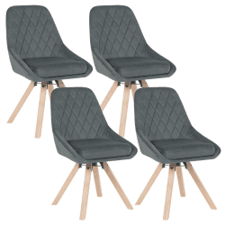 WOLTU 4er Set Esszimmerstühle drehbar, Drehstuhl, Küchenstuhl, Polsterstuhl mit Samtbezug, Wohnzimmerstuhl, Design Stuhl, Beine aus Buchenholz, Dunkelgrau, BH359dgr-4