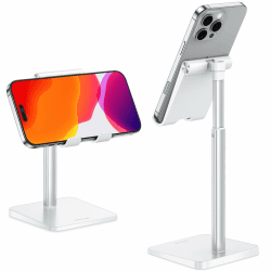 OMOTON Handy Halter, Handy Ständer Höhenverstellbar, Handy Halterung kompatibel mit iPhone und alle Smartphones(3.5-7 Zoll) für Selfie, Live-Streaming oder Filmen, Weiß