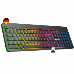 KLIM Light V2 Gaming Tastatur Kabellos QWERTZ + NEU 2023 + flach, ergonomisch, dezent, wasserresistent + Beleuchtete Gaming Tastatur für PC Mac PS4 PS5 + Integrierter Akku mit Langer Lebensdauer