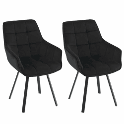 EUGAD Esszimmerstühle 2er Set drehbar, Stuhl Drehstuhl Esszimmer, Küchenstühle Essstühle mit Armlehnen Rückenlehne, Armlehnstuhl Drehsessel, bequem modern, mit Metallbeinen, Schwarz