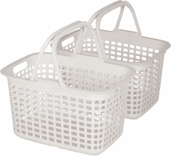 Iris Ohyama, Schmutzwäschekorb aus Kunststoff, 2er-Set, 25 l, BPA-frei, stapelbar, Verschlussklammern ? BB-M ? Weiß, stapelbar, Verschlussklammern ? B31,5 x T44,5 x H27 cm