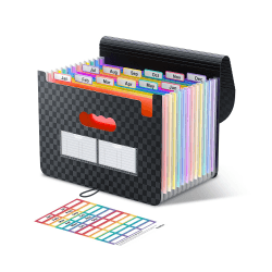 ThinkTex Accordian Akten,Organizer mit 12 Fächern,erweiterbarer Aktenordner,erweiterbare Abdeckung, tragbare Aktenbox,Desktop-Akkordeon-Ordner Kunststoff