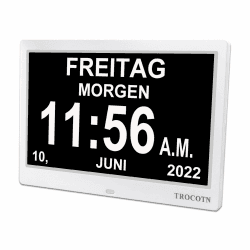TROCOTN Demenz Uhr Senioren Digitale Uhr Tagesuhr Großes Display Wecker Wanduhr (Weiß,10 Zoll)