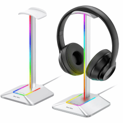 New bee RGB Kopfhörer Ständer,Gaming-Headset-ständer Headset Halterung Wireless Charge Kopfhörer Halter mit 1*USB 7 Lighting Effects Modes Silver