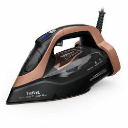 Tefal Ultimate Power Pro Dampfbügeleisen, 3200 Watt, kontinuierliche Dampfabgabe 85 g/Min., Dampfstoß, Pumpensystem, 2 Dampfstufen, Fleckenschutz, Schwarz/Bronze, FV9E50E0