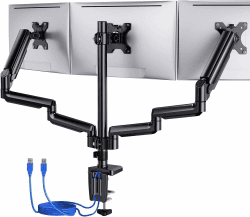 ErGear Monitor Halterung 3 Monitore für 13 bis 27 Zoll Bildschirme, Bildschirmhalterung 3 Monitore mit 2 USB-Anschlüssen; Jeder Monitorarm trägt max. 8kg, Monitorhaltrung 3 Monitore mit VESA 75/100