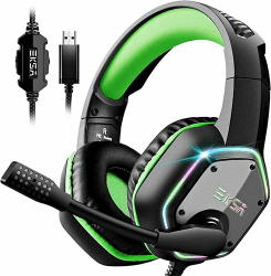 EKSA Gaming Headset, PC Headset mit Mikrofon 7.1 Surround Sound & RGB Lichter, Kopfhörer mit Kabel Rauschunterdrückung Mikrofon, USB Headset für PS4/PS5 Console Laptop