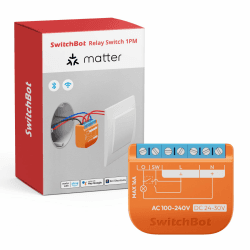 SwitchBot Matter Relais Schalter 1PM, Wlan Schalter kompatibel mit Alexa/Apple Home/Google Home, Leistungsmessendes Relaisschaltmodul mit integriertem Bluetooth Repeater, Bluetooth & Wi-Fi 2,4 GHz,16A