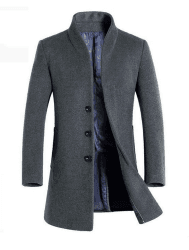 Vogstyle Herren Winter Slim Fit Wollmantel Business Überzieher Schlank Lange Windbreaker Jacken M Dick Grau