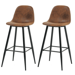 MEUBLE COSY Barhocker 2er Set Retro Barstuhl Vintage mit Rücklehne und Fußstütze aus Künstlich Wildleder Metallbeine für Bar Bistro Café Küche, Kunstleder, Braun