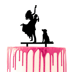 CARISPIBET Tortenaufsatz Bräutigam nimmt die Braut auf, die ein Getränk mit Hund an der Seite hält, Acryl-Silhouette