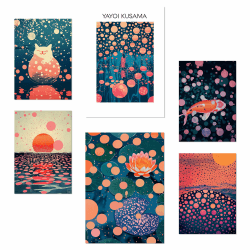 Nacnic 6er-Set Yayoi Kusama Sonnenuntergang Wasser Blau Orange Rot Lila Farben Janapise Poster mit Designillustrationen zur Dekoration der Wände Ihres Zuhauses. Räume A3 und A4 Rahmenlos