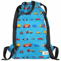 Aminata kids Kinder XXL Turnbeutel Jungen Auto-Motiv | hochwertiger großer Sportbeutel Kindergarten & Schule | wasserabweisend reflektierend