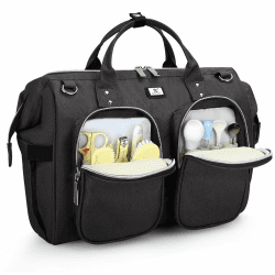 Pomelo Best Wickeltasche mit wasserdicher Wickelunterlage und 2 Kinderwagen Haken verstellbare Schultergurt multifunktionale Umhängetasche Reisetasche für Unterwegs Dunkelgrau