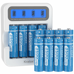 Kratax Lithium AA Akku, 12 Stücke Wiederaufladbare 1,5V Lithium Batterien AA mit 2-Stunden-Schnelllade-LCD-Display-Ladegerät, 3A Entladestrom mit 3500mWh Hoher Kapazität, Langer 1600 Zyklus