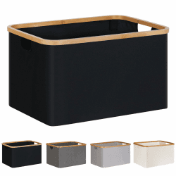 efluky Faltbarer Wäschekorb 60L, Bambus Stoff Faltbarer Storage Basket, Aufbewahrung Klappbar Wäschekorb, Laundry Baskets für Schlafzimmer Badezimmer (Schwarz)