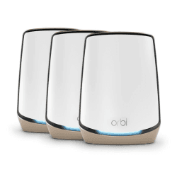 NETGEAR Orbi WiFi 6 Mesh WLAN System (RBK863S) | Triband Mesh, Router mit 2 Satelliten-Repeatern, Abdeckung von bis zu 540 m² und 100 Geräten, Armor Abonnement, AX6000 (bis zu 6 GBit/s)