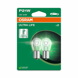 Osram ULTRA LIFE P21W, Halogen-Signallampe, Bremslicht, Nebelschlussleuchte, 7506ULT-2BL, 12V PKW, Doppelblister (2 Stück), white