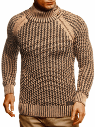 Leif Nelson Herren Strick-Pullover Rollkragen Slim Fit für Winter Sommer Moderner schwarzer Männer Winterpullover Sweatshirt Langarmshirt Herren Basic Hoodie-Shirt LN5295 S Braun Ecru