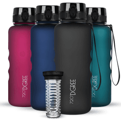 720°DGREE Trinkflasche 1,5l “uberBottle“ softTouch +Früchtebehälter - BPA-Frei - Wasserflasche für Gym, Fitness, Outdoor, Wandern - XL Tritan Sportflasche: Groß, Leicht, Stoßfest, Wiederverwendbar 1500 ml 25 Onyx Black - Schwarz | Softtouch