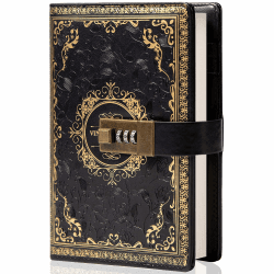 TIEFOSSI Vintage Leder Journal Notizbuch mit Zahlenschloss, B6 Geprägte Blume Geheimes Tagebuch Liniertes Papier zum Schreiben, Geschenk für Frauen Mädchen Kinder (Schwarz)