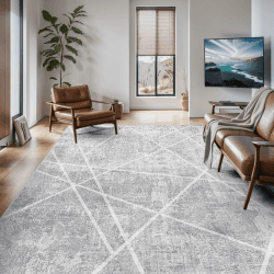 Vamcheer Teppich Wohnzimmer Moderner Anti-Rutsch - Teppich Esszimmer Kurzflor 200x300, Teppich Waschbar,Kuschelteppich mit Streifen,Teppiche Groß für Arbeitszimmer,Büro,Super Weich,Eisgrau