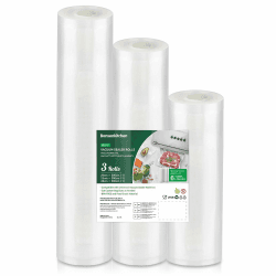 Bonsenkitchen Vakuumrollen 20|25|28x300cm gesamt 3 Rollen Vakuumierfolie - Profi Vakuumbeutel für Lebensmittel Vakuumiergerät, Kochfest und Sous Vide Gefrierbeutel, BPA-frei, VB3217