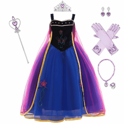 FYMNSI Mädchen Kostüm Kleid mit Umhang Kinder Prinzessin Cosplay Karneval Fasching Verkleidung Weihnachten Halloween Festliches Partykleid Geburtstagskleid Langes Abendkleid für 2-11 Jahre 7-8 Jahre Blau + Zubehör