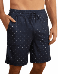 Demegimi Herren Schlafanzughose Kurz Schlafhose Sommer Pyjamahose Baumwolle Schlafshorts Shorty Freizeithose mit Anker Palmen Druck M Blau