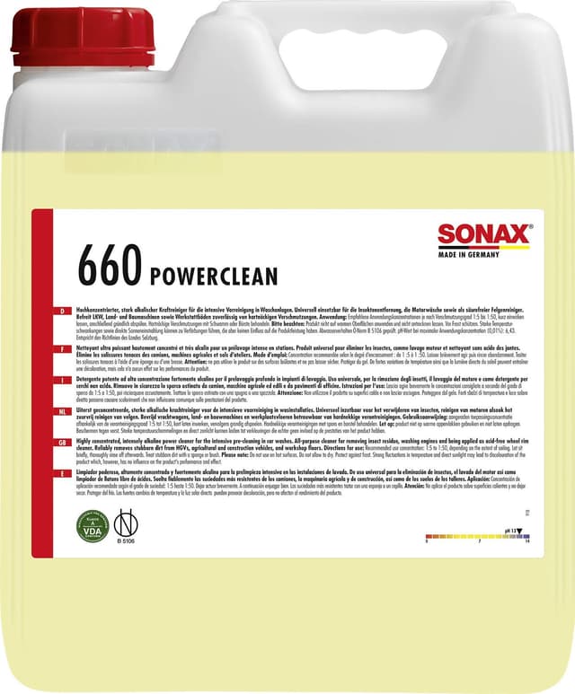 SONAX PowerClean (10 Liter) hochwirksames Reinigerkonzentrat für die Vorreinigung in Waschanlagen & SB-Waschplätzen, auch zur Reinigung von Land- & Baumaschinen | Art-Nr. 06606000