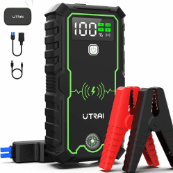 UTRAI 6000A Starthilfe Powerbank, 27000mAh(Alle Benzin/ 8,5L Diesel) Auto Starthilfe Powerbank für 12V Starter Powerbank, 10W drahtlose Schnellladung Aufladung, LED Taschenlampe Kompass