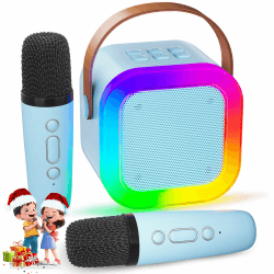 Karaoke Maschine für Kinder IROO Mini Karaoke Maschine mit 2 Mikrofonen, Mädchen Mikrofon Kinder Geschenke für Kinder Tragbarer Bluetooth-Lautsprecher mit Stimme wechselnde Effekte und LED-Lichter
