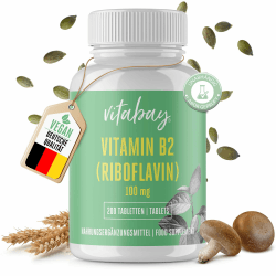 Vitabay Vitamin B2 (Riboflavin) | 200 vegane Tabletten | Hochdosiert mit 100 mg | Laborgeprüft & hergestellt aus hochwertigen Rohstoffen