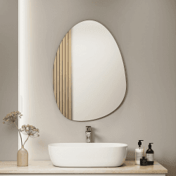 S'AFIELINA Design Spiegel Rund Dekorativer Wandspiegel 75 x 55 cm Glas HD Asymmetrischer Runder Spiegel mit Vier Aufhängelöchern für Badezimmer Schlafzimmer Flur Wanddekoration