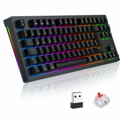 TECURS Gaming Tastatur - Mechanische Tastatur Kabellos Programmierbare 80% TKL QWERTZ mit Rote Schalter, RGB-Beleuchtung, Multimedia-Tasten, Mechanical Keyboard für PC/Mac/PS4/PS5, Schwarz