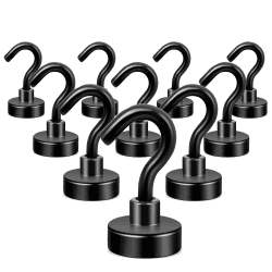 Neosmuk Magnethaken Schwarz, 10kg Extra Starke Magnetische Haken für Camping, Werkstatt, Spind, Kleiderhaken mit Neodym Magnet für Outdoor und Kreuzfahrt Zubehör