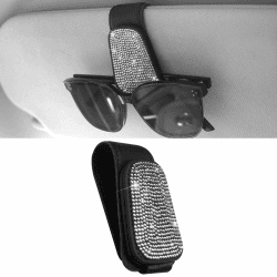 Anwlki Bling Sonnenbrillenhalter für Auto Visier Magnetische Leder Brillenhalter Visier Clip, Strass Brille Brillenbügel Ticket Karte Clip für Frauen Mädchen (Silber)