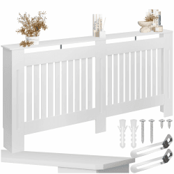 tectake® Heizkörperverkleidung, Holzverkleidung MDF, Heizungsverkleidung weiß mit Lamellen, Heizkörperabdeckung, Heizungsabdeckung, Verkleidung für Heizkörper, skandinavisch - 172,3 x 19 x 82 cm