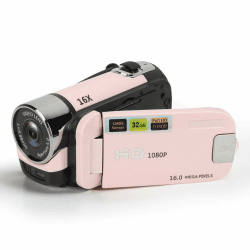 1080P HD Digitalkamera, 16 facher Zoom Vlogging Videokamera Camcorder mit 2,4 Zoll drehbarem Bildschirm für Fotografie, Tragbare 16 MP Selfie Kamera mit Fülllicht für (PINK)