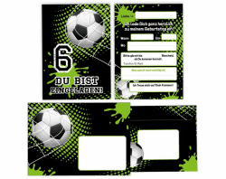 Minkocards 12 Einladungskarten incl. 12 Umschläge zum 6. Kindergeburtstag Junge Fussball Fußball Einladungen zum sechsten Geburtstag Kinder Einladungsset